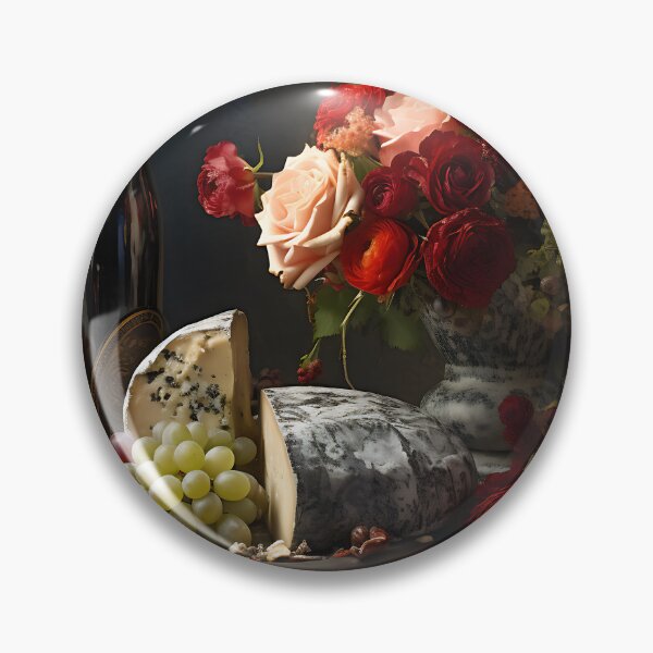Item preview, Still life with flowers, grapes, cheese, bread and wine in the style of an oil painting designed and sold by Pflugart.