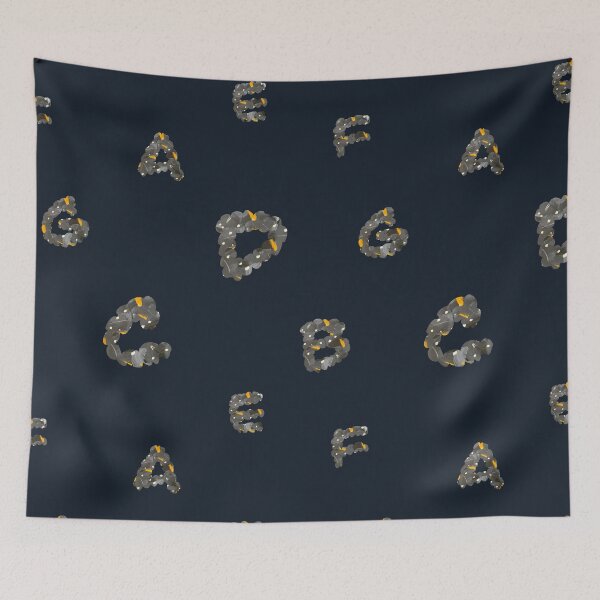 Item preview, Alphabet letter grey yellow textured blue pattern designed and sold by Yana Mustafina | Boho Soulful Designs.