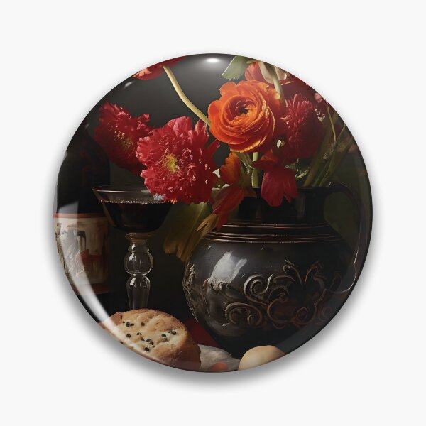 Item preview, Still life with flowers, cheese, bread and wine in the style of an oil painting designed and sold by Pflugart.