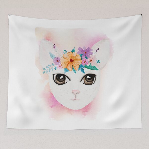 Item preview, Watercolor cat wearing flower crown designed and sold by KanyaluckArtist.