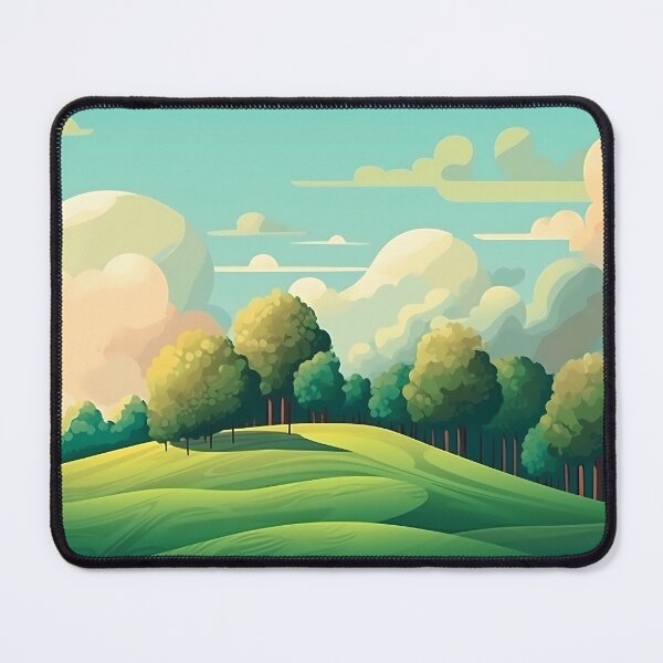 Artikelvorschau, Abstrakte Landschaft mit Hügeln und Bäumen und bewölktem Himmel. entworfen und verkauft von osadchyii.