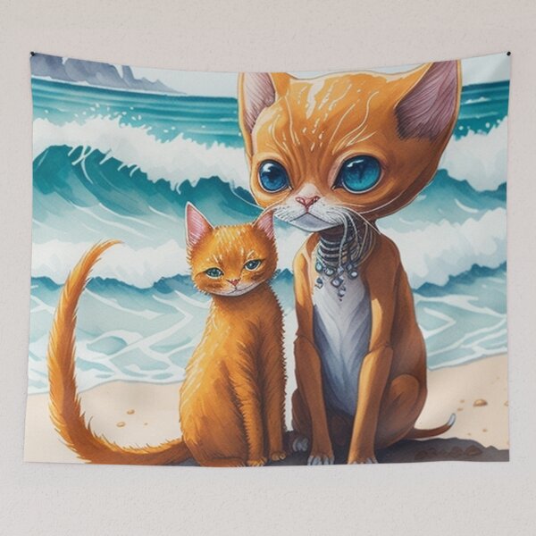 Item preview, Cute ginger Catirepto with her cat on vacation by the sea. designed and sold by SaraSumi.