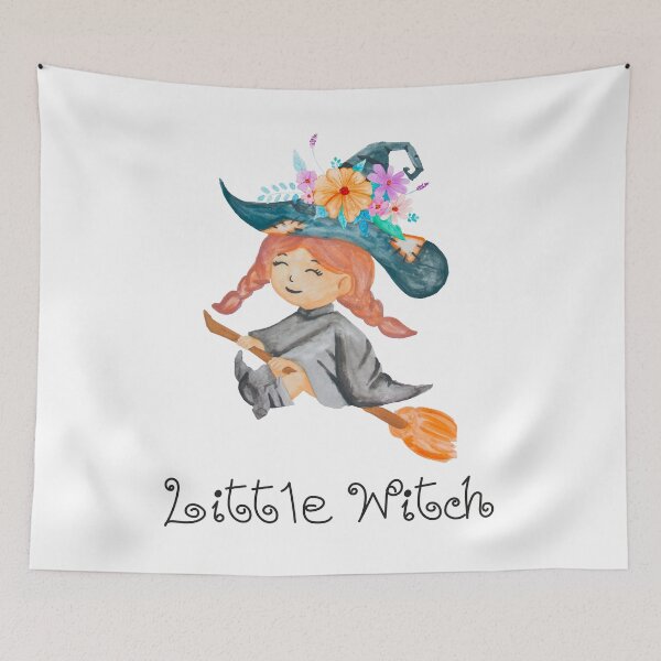 Item preview, Watercolor little witch  wearing flower crown and hat designed and sold by KanyaluckArtist.