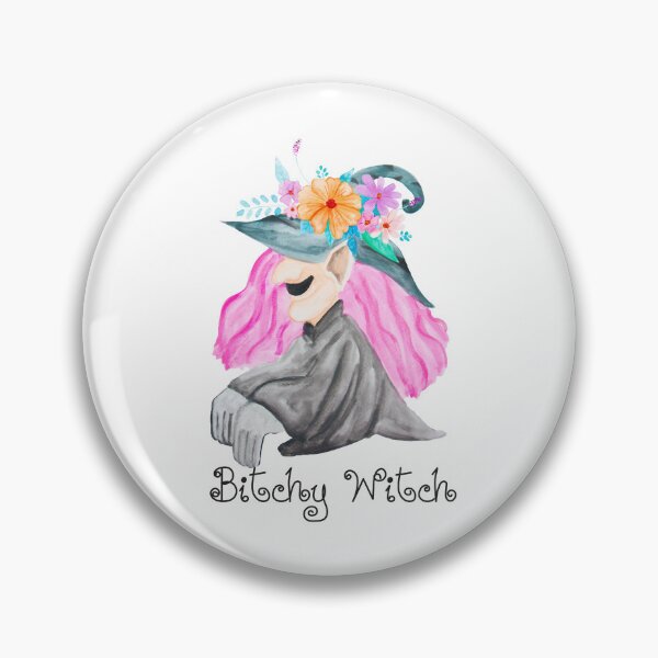 Item preview, Watercolor bitchy witch  wearing flower crown and hat designed and sold by KanyaluckArtist.