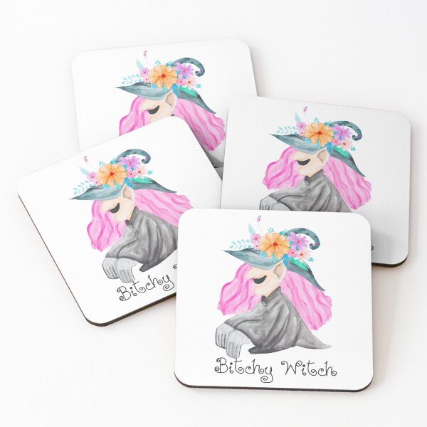 Item preview, Watercolor bitchy witch  wearing flower crown and hat designed and sold by KanyaluckArtist.