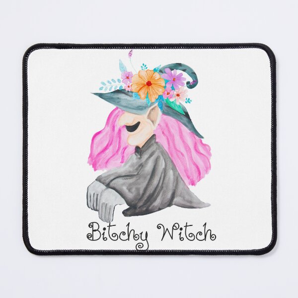 Item preview, Watercolor bitchy witch wearing flower crown and hat designed and sold by KanyaluckArtist.
