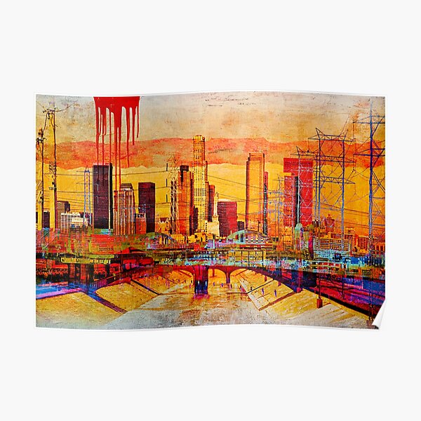 Los Angeles Skyline with Paint Drip Poster