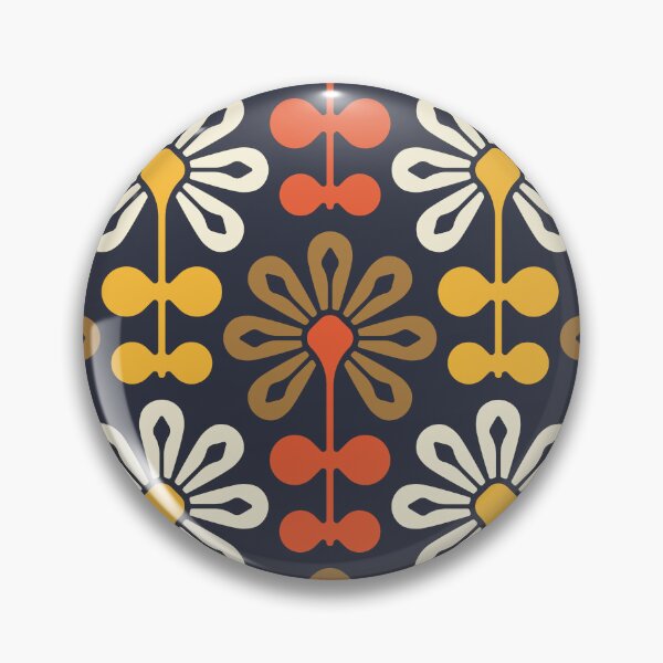 Item preview, KF 0115 A - Vintage Retro 70s Modern Daisy Geometric Floral Pattern In Red Yellow and Brown designed and sold by KhakiFinch.