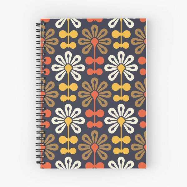 Item preview, KF 0115 A - Vintage Retro 70s Modern Daisy Geometric Floral Pattern In Red Yellow and Brown designed and sold by KhakiFinch.