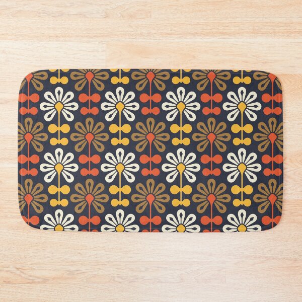 Item preview, KF 0115 A - Vintage Retro 70s Modern Daisy Geometric Floral Pattern In Red Yellow and Brown designed and sold by KhakiFinch.