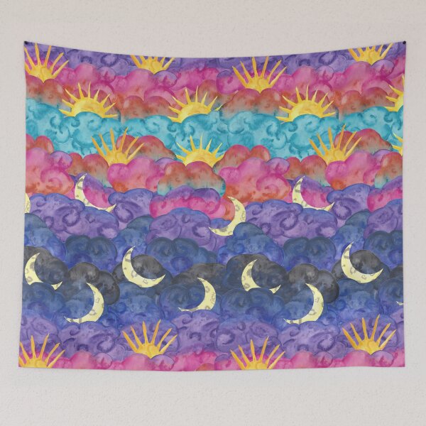 Item preview, Sunset to Sunrise - Colorful Watercolor Clouds, Suns, and Moons designed and sold by GenAumonier.