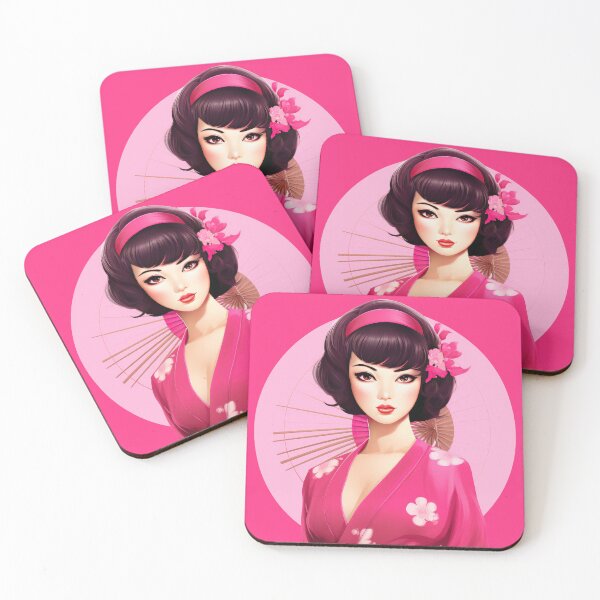 Item preview, Japanese girl Geisha vintage retro modern pin-up woman in kimono designed and sold by Sara-Design2.