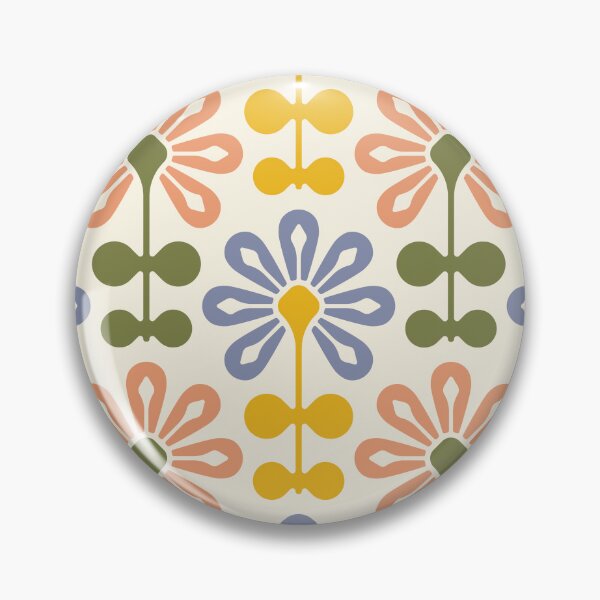 Item preview, Copy of KF 0115 A - Vintage Retro 70s Modern Daisy Geometric Floral Pattern In Coral Yellow Blue and Green designed and sold by KhakiFinch.