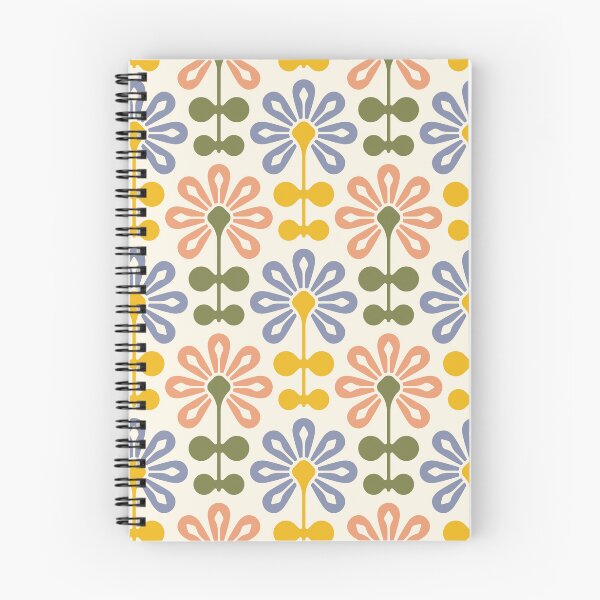 Item preview, Copy of KF 0115 A - Vintage Retro 70s Modern Daisy Geometric Floral Pattern In Coral Yellow Blue and Green designed and sold by KhakiFinch.