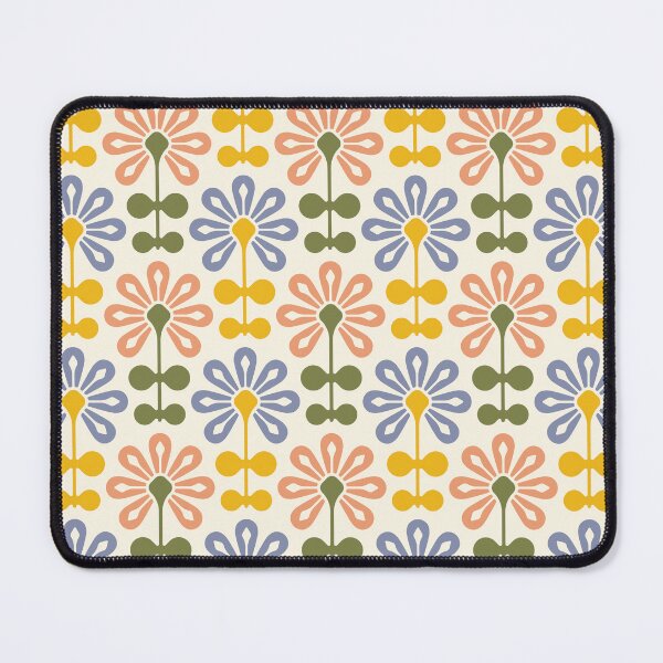 Item preview, Copy of KF 0115 A - Vintage Retro 70s Modern Daisy Geometric Floral Pattern In Coral Yellow Blue and Green designed and sold by KhakiFinch.