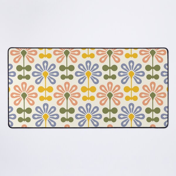 Item preview, Copy of KF 0115 A - Vintage Retro 70s Modern Daisy Geometric Floral Pattern In Coral Yellow Blue and Green designed and sold by KhakiFinch.