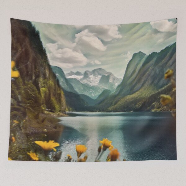 Item preview, Great Mountain and yellow flowers painting designed and sold by JapKo.