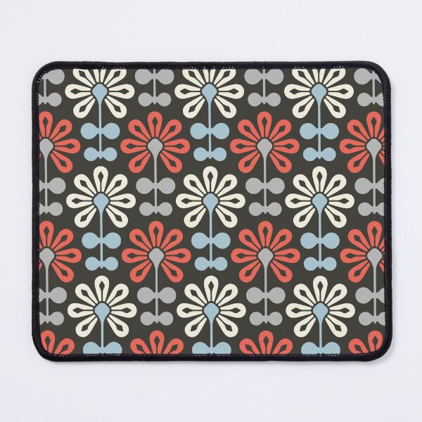Item preview, KF 0115 C - Vintage Retro 70s Modern Daisy Geometric Floral Pattern In Red and Blue designed and sold by KhakiFinch.