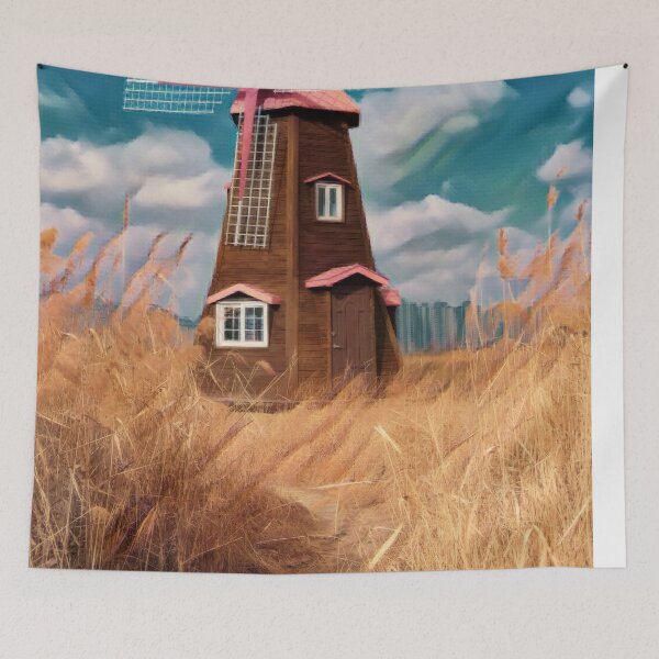 Item preview, Brown Windmill countryside painting designed and sold by JapKo.