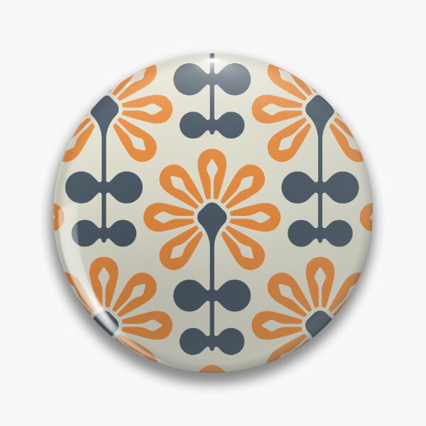 Item preview, KF 0115 D - Vintage Retro 70s Modern Daisy Geometric Floral Pattern In Orange and Gray designed and sold by KhakiFinch.