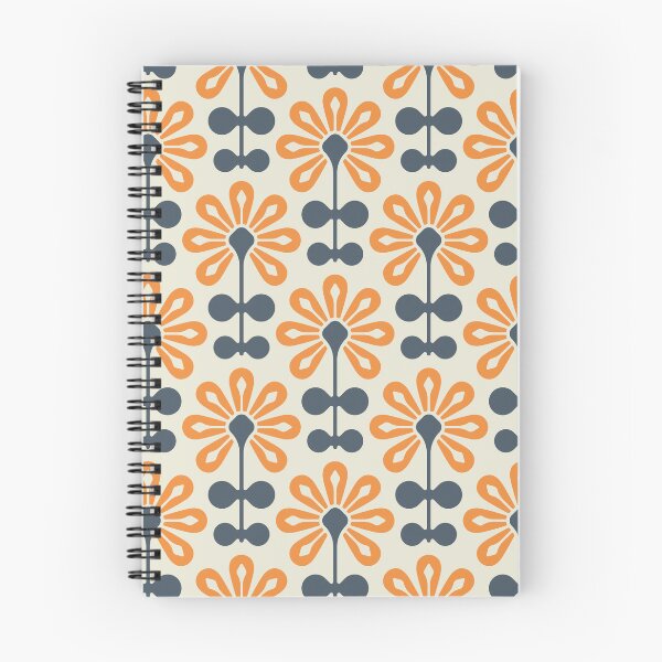 Item preview, KF 0115 D - Vintage Retro 70s Modern Daisy Geometric Floral Pattern In Orange and Gray designed and sold by KhakiFinch.