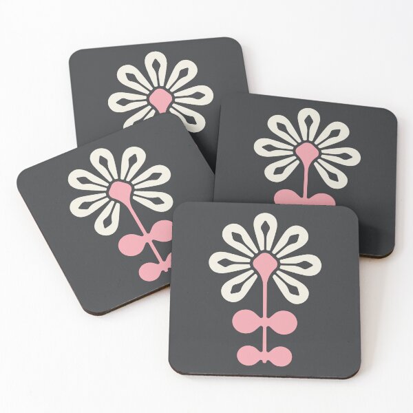 Item preview, KF 0115 E - Vintage Retro 70s Modern Daisy Geometric Floral Pattern In Pink on Dark designed and sold by KhakiFinch.
