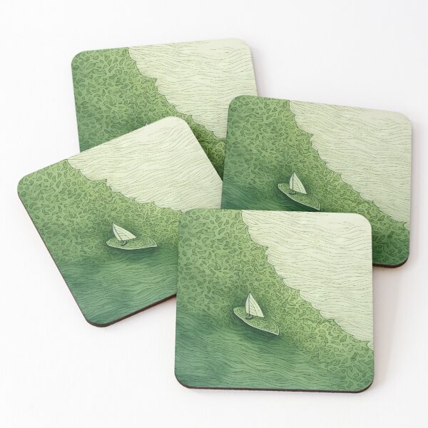 Item preview, Leaf on the Flow: Minimalist Boat on the Green River designed and sold by Piotrek0001.