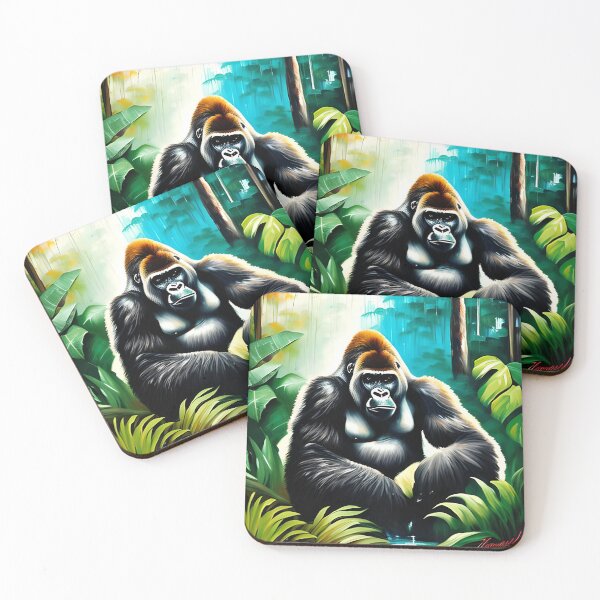 Item preview, Thinking gorilla in the jungle in oil designed and sold by Tandilia Store.