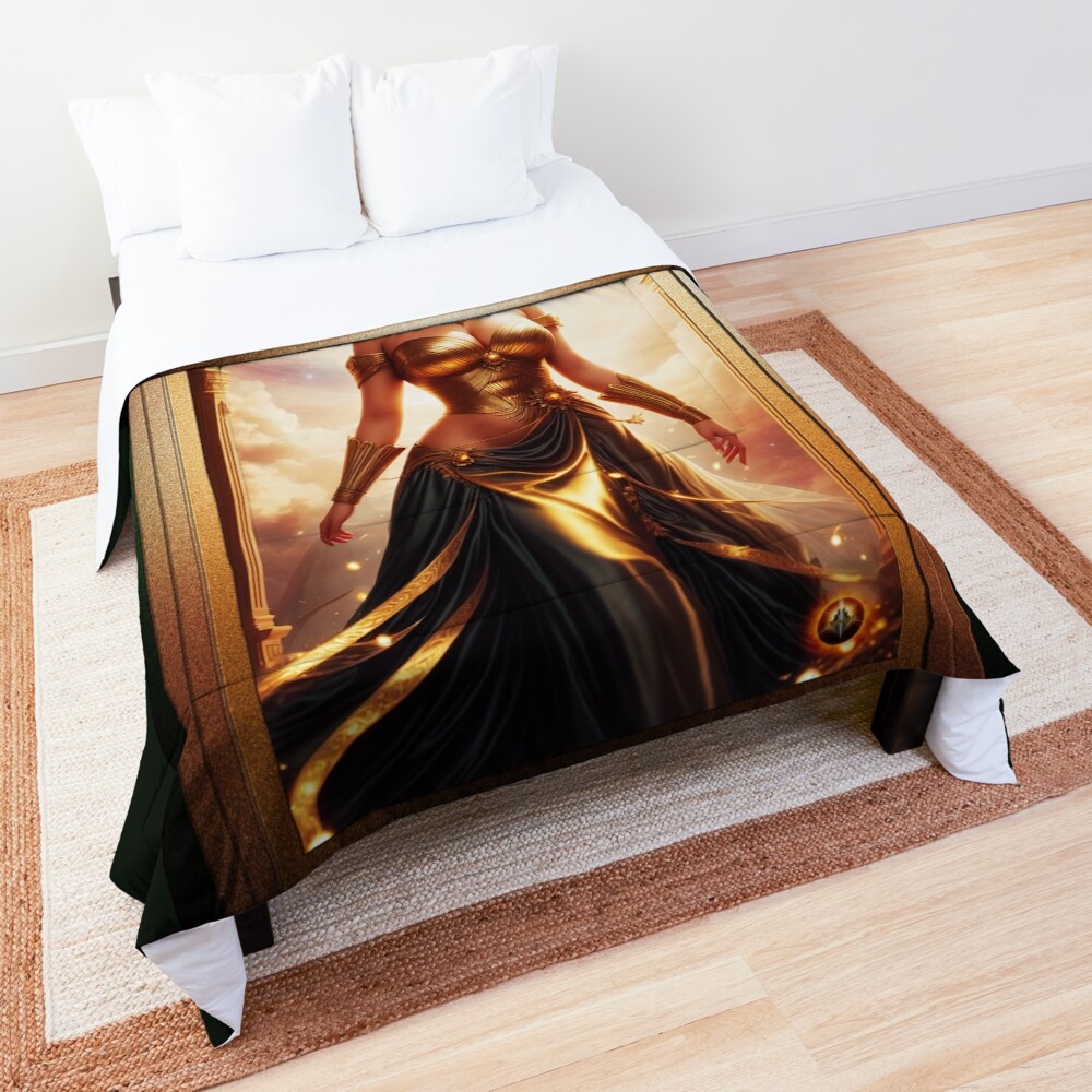 Portrait Of Vilizania The Grecian Goddess Of Gold Graceful AI Concept Art Portrait by Xzendor7 Decorative Comforter