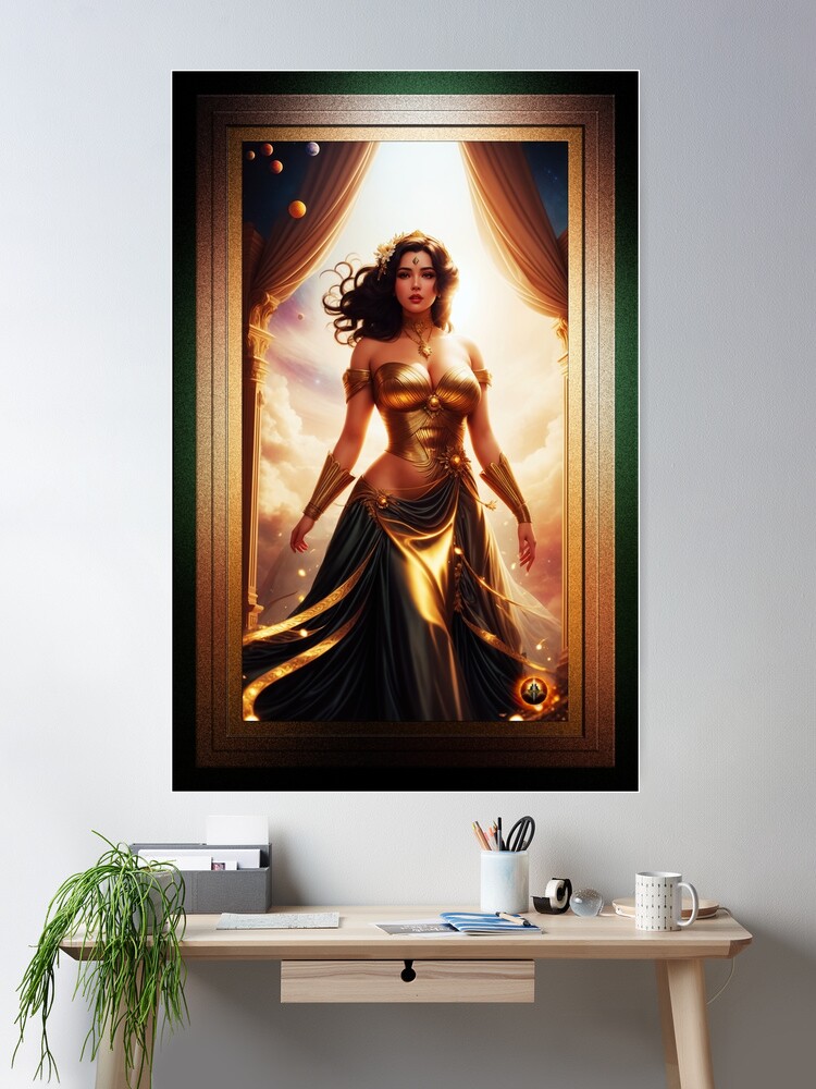 Portrait Of Vilizania The Grecian Goddess Of Gold Graceful AI Concept Art Portrait by Xzendor7 Wall Decor Poster