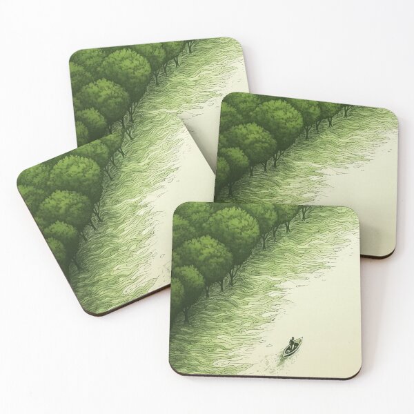 Item preview, Leaf on the Flow: Minimalist Boat on the Green River designed and sold by Piotrek0001.