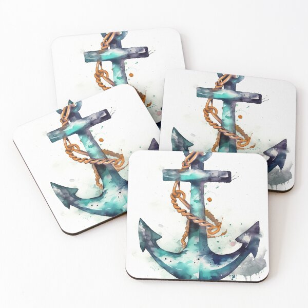 Item preview, Blue anchor watercolor painting designed and sold by MiraCleAI.