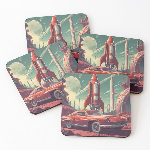 Item preview, Retrofuturistic car and rocket designed and sold by By Nayla.
