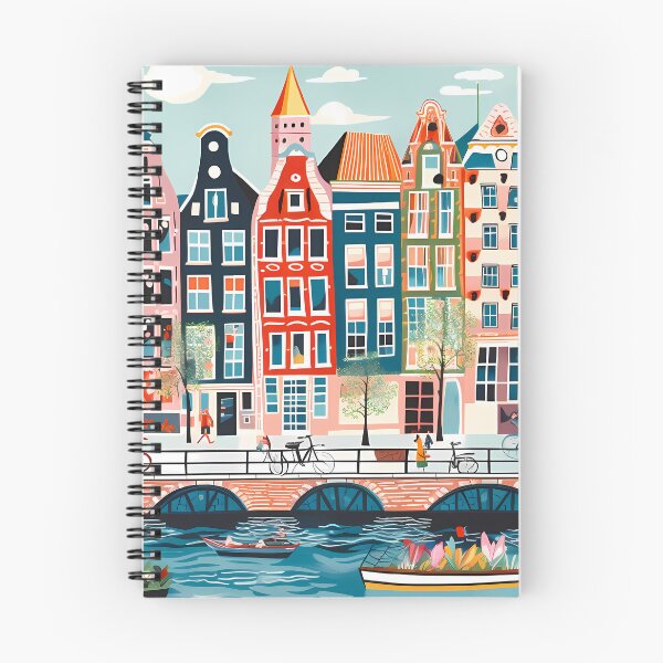 Item preview, Amsterdam Canal Poster - Colorful Houses and Buildings Illustration designed and sold by 2101Designs.