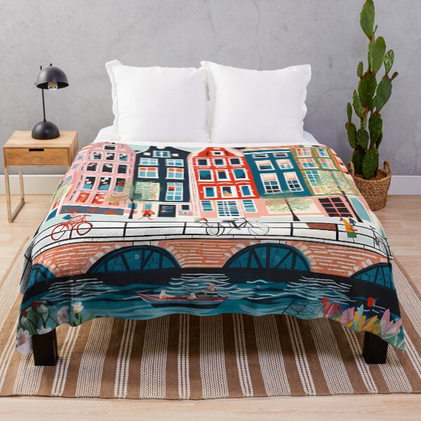 Item preview, Amsterdam Canal Poster - Colorful Houses and Buildings Illustration designed and sold by 2101Designs.