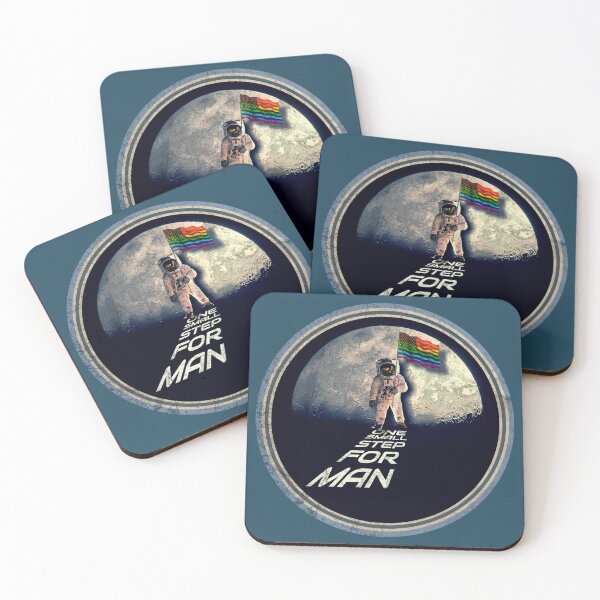 Item preview, PRIDE MOON LANDING: ROUND DISTRESSED STYLE- ONE SMALL STEP FOR MAN Inspirational, words with an American rainbow flag designed and sold by tinytiger77.