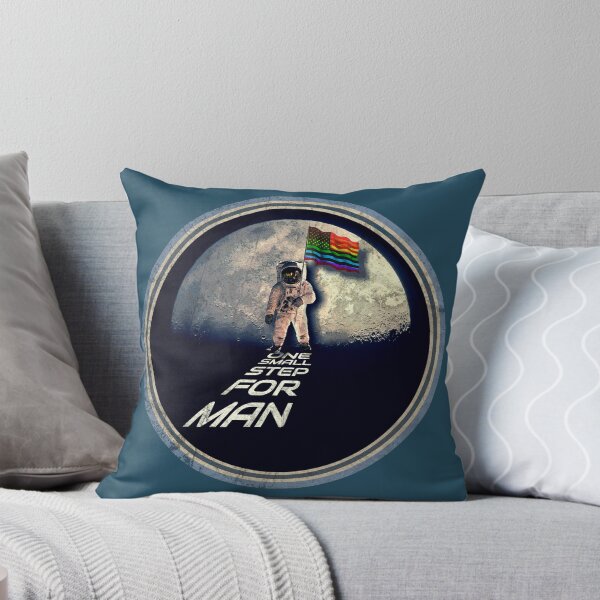 Item preview, PRIDE MOON LANDING: ROUND DISTRESSED STYLE- ONE SMALL STEP FOR MAN Inspirational, words with an American rainbow flag designed and sold by tinytiger77.