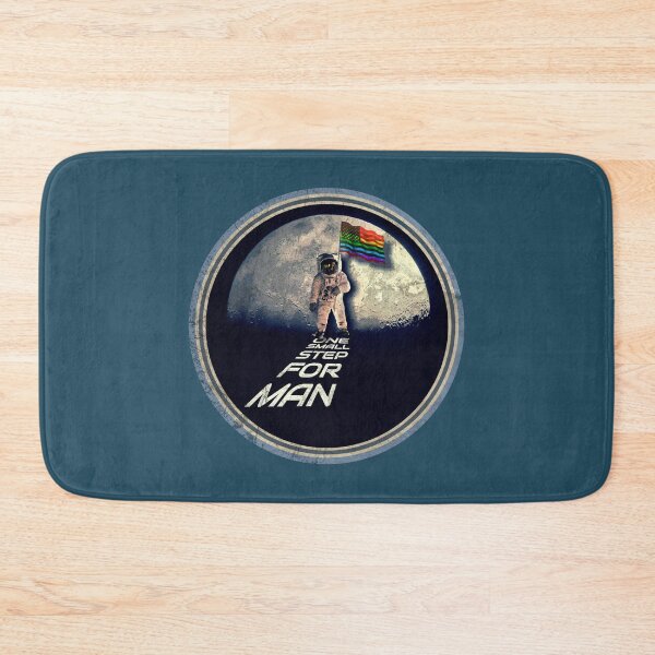 Item preview, PRIDE MOON LANDING: ROUND DISTRESSED STYLE- ONE SMALL STEP FOR MAN Inspirational, words with an American rainbow flag designed and sold by tinytiger77.