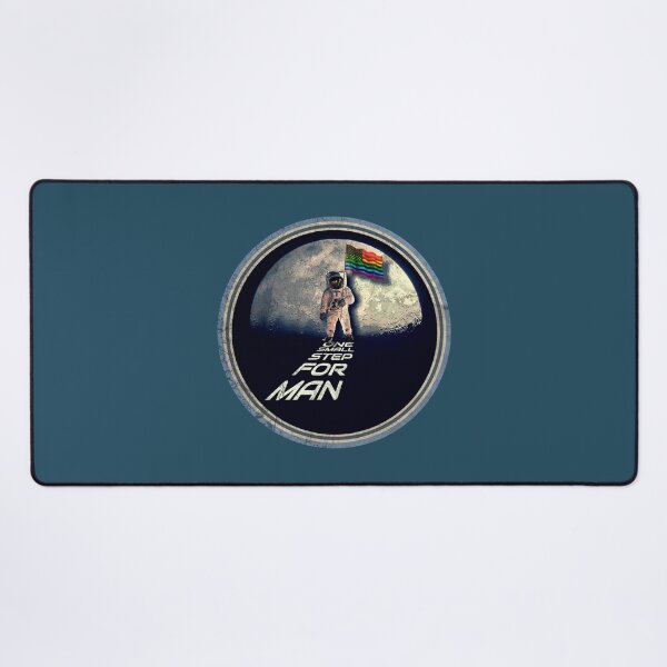 Item preview, PRIDE MOON LANDING: ROUND DISTRESSED STYLE- ONE SMALL STEP FOR MAN Inspirational, words with an American rainbow flag designed and sold by tinytiger77.