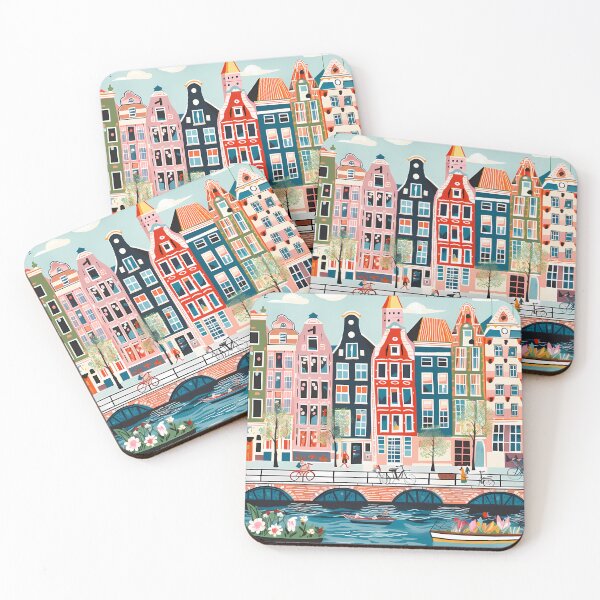 Item preview, Amsterdam Canal Poster - Colorful Houses and Buildings Illustration designed and sold by 2101Designs.