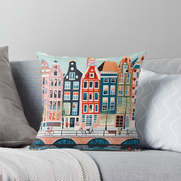 Item preview, Amsterdam Canal Poster - Colorful Houses and Buildings Illustration designed and sold by 2101Designs.