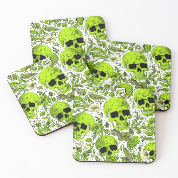 Item preview, Slime green floral skulls designed and sold by MysticSkulls.