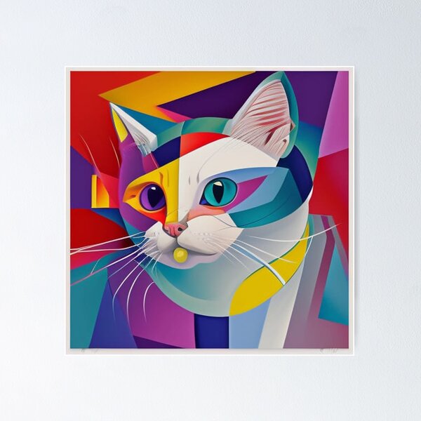 Item preview, Euforia del gato cubista: una obra maestra de colorido estallido de energía designed and sold by Sequence1.