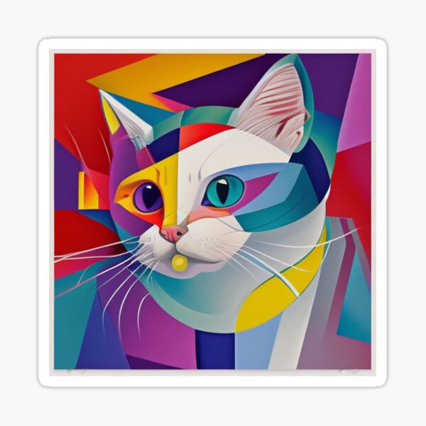 Artikelvorschau, Kubistische Katzen-Euphorie: Ein farbenfrohes Meisterwerk voller Energie entworfen und verkauft von Sequence1.