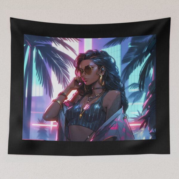 Item preview, Cyberpunk Alexis in Miami: Embrace the Futuristic Elegance of a Neon Paradise! designed and sold by RIAiCreations.