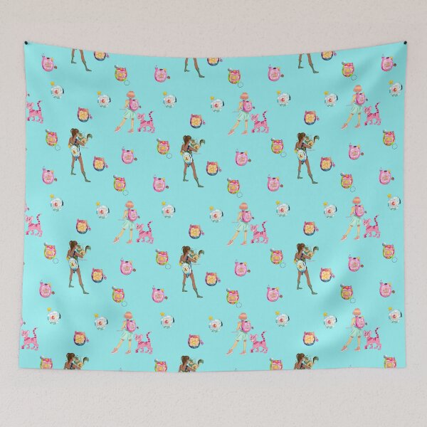 Item preview, nostalgic pet games and websites repeating pattern! blue bg designed and sold by Maysoulrose.