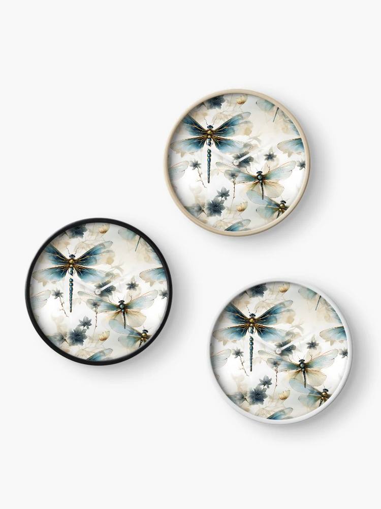 Thumbnail 3 of 4, Clock, Dragonfly Pattern 1 designed and sold by DigitalPatternx.