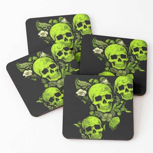Item preview, Floral green skulls designed and sold by MysticSkulls.