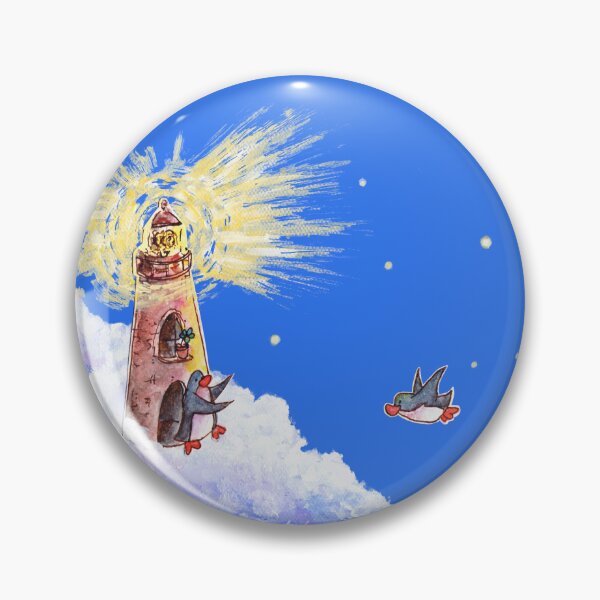 Item preview, Penguin flies across night sky to penguin waiting outside lighthouse. designed and sold by PenguinGirl-Art.