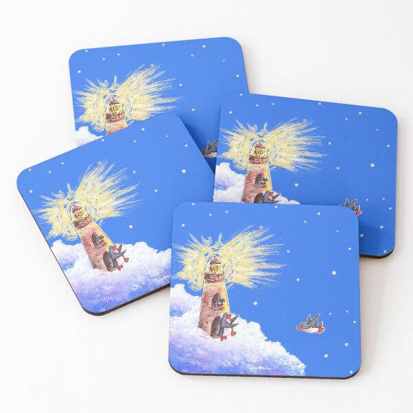 Item preview, Penguin flies across night sky to penguin waiting outside lighthouse. designed and sold by PenguinGirl-Art.